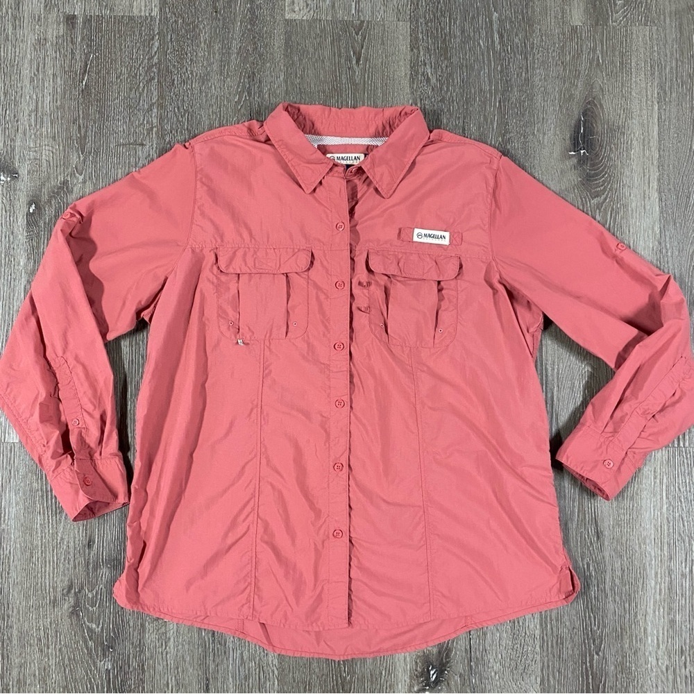 MAGELLAN fishing gear relaxed fit pink long sleeve collar button front size 1X